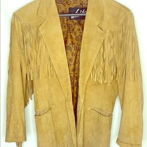 Winlit Vintage Tan Suede Cool Fringe Boho Jacket